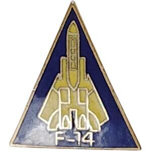 F-14 Tomcat Hat Lapel Brooch Pin - Triangular Blue Gold - Rubber Back 7/8" x 1"